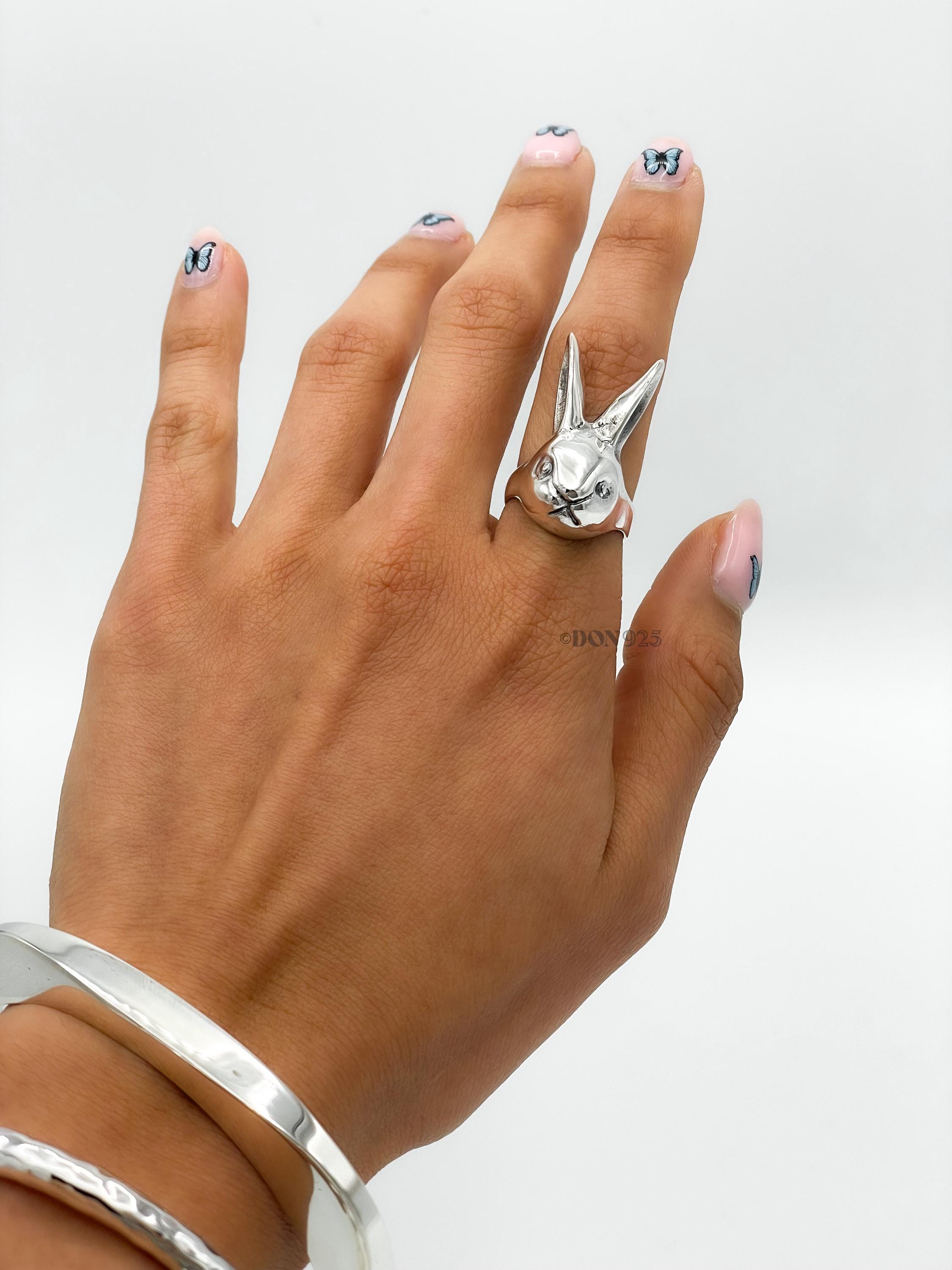 Sterling Silver Rabbit Ring: Heavy Solid Bunny Statement Jewelry