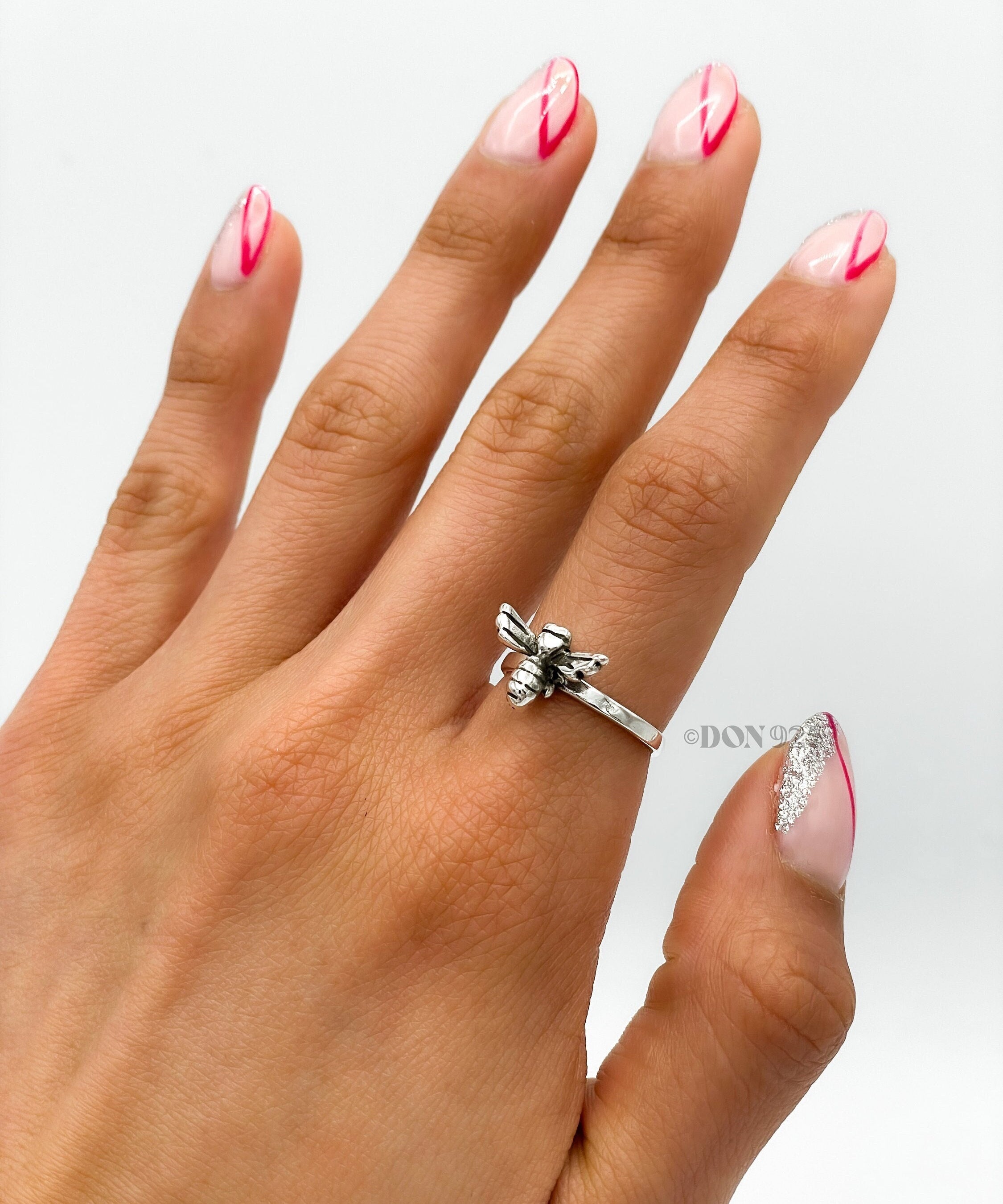 Sterling Silver Honey Bee Ring: Dainty Insect Jewelry