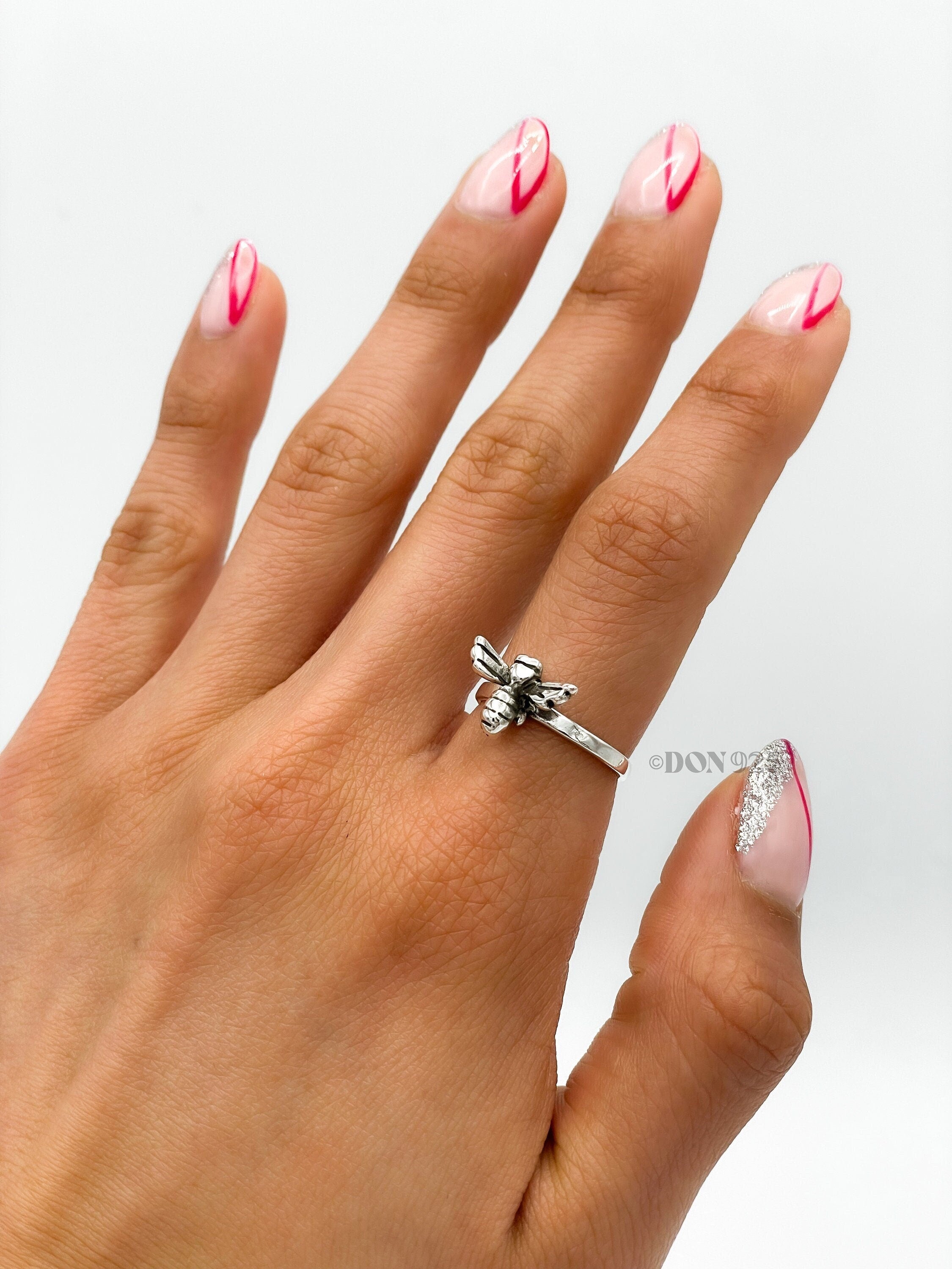 Sterling Silver Honey Bee Ring: Dainty Insect Jewelry
