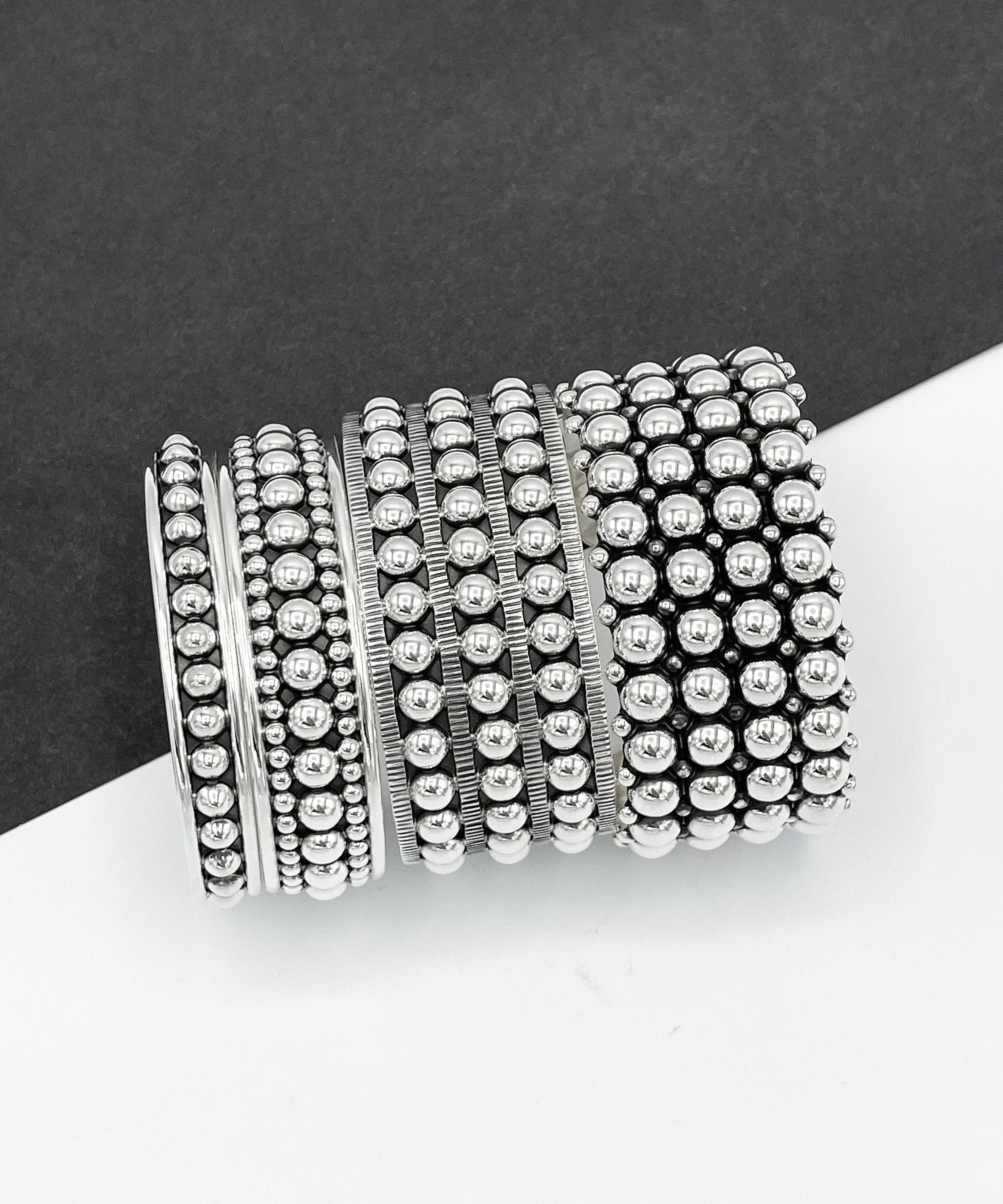 Sterling Silver Dome Cuff: Chunky Southwestern Studded Bracelet