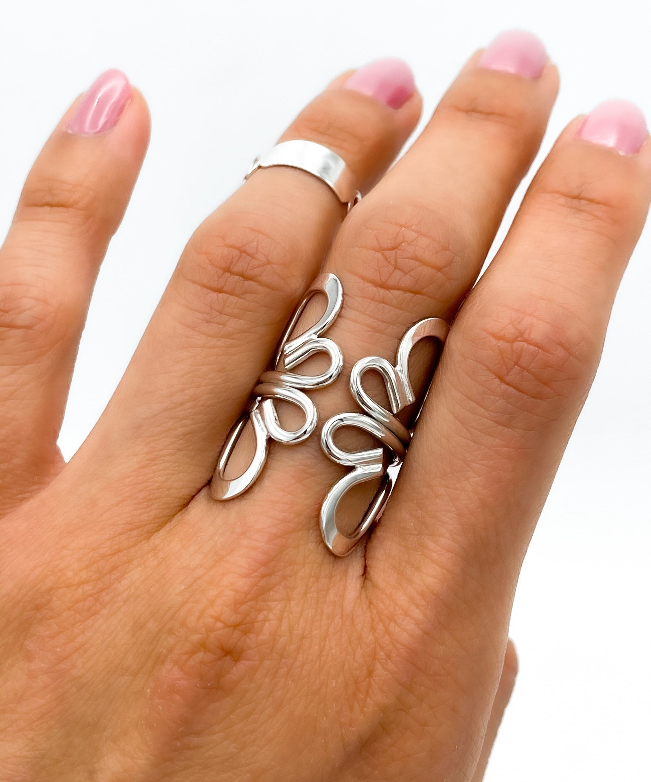 Sterling Silver Butterfly Ring: Wrap Abstract Heart Design, Boho Statement Jewelry