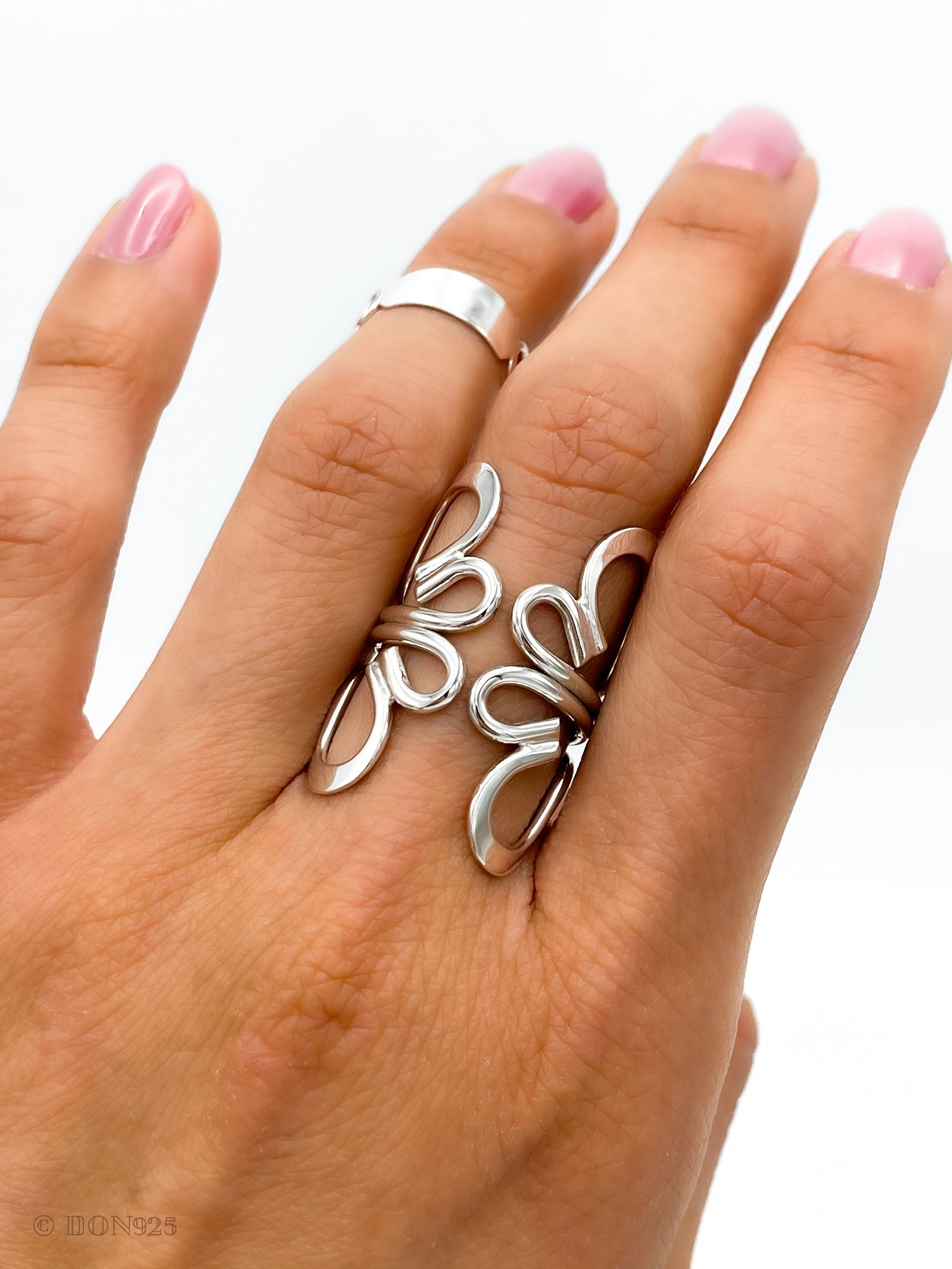 Sterling Silver Butterfly Ring: Wrap Abstract Heart Design, Boho Statement Jewelry
