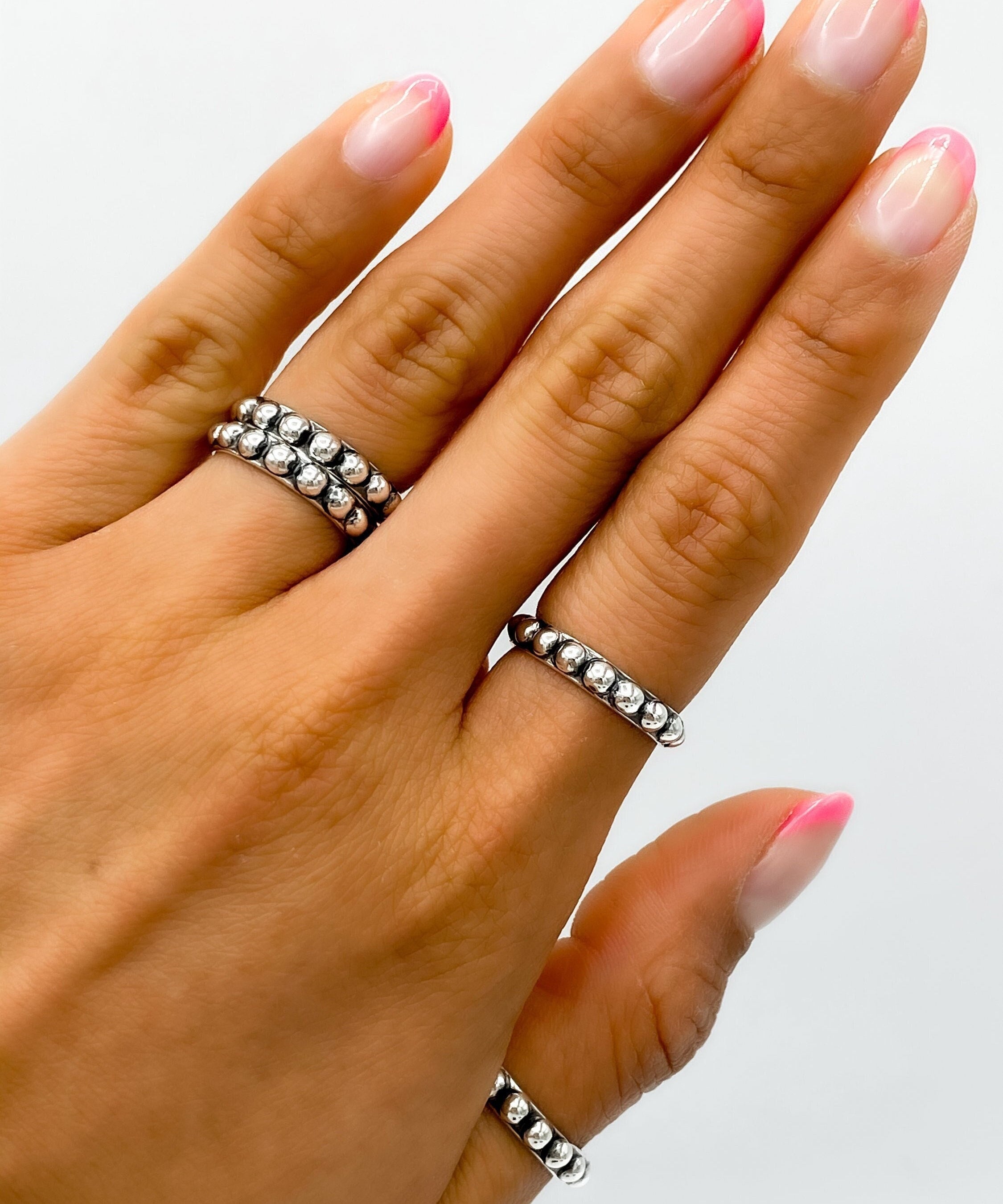 Sterling Silver Dot Ring: Dainty Minimalist Dome Stacking Band, Studded Jewelry
