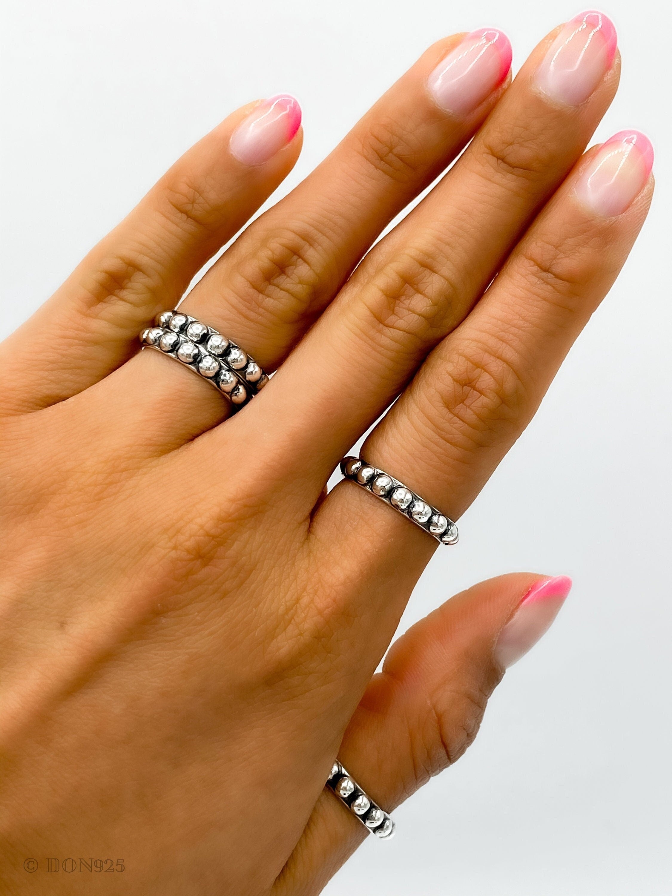 Sterling Silver Dot Ring: Dainty Minimalist Dome Stacking Band, Studded Jewelry