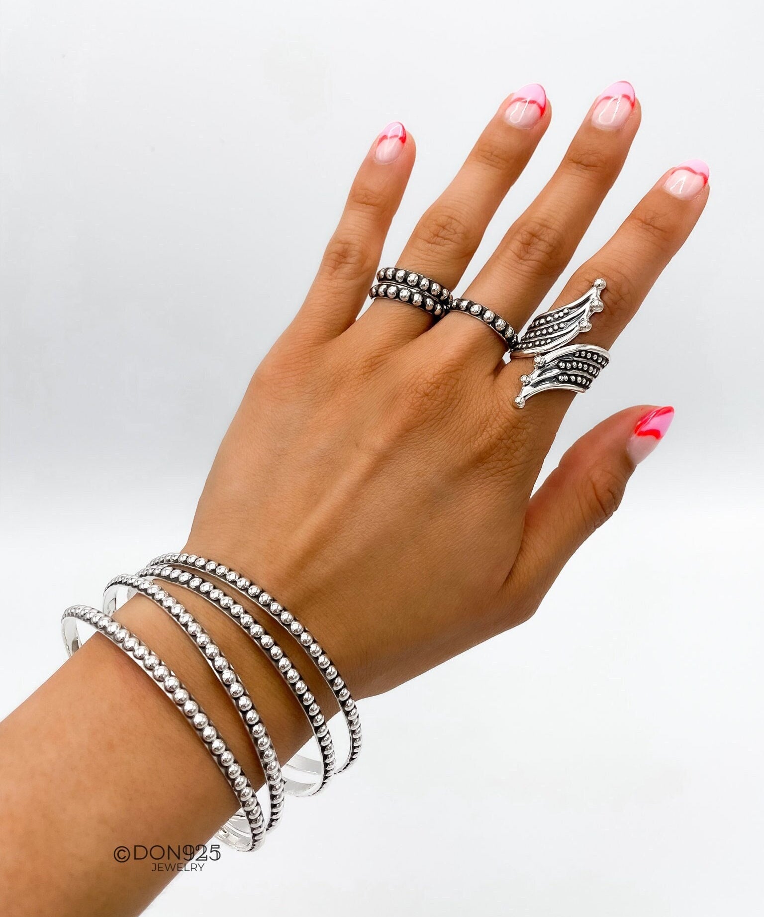 Skynny Sterling Silver Dotted Bangle Bracelet: Studded Jewelry