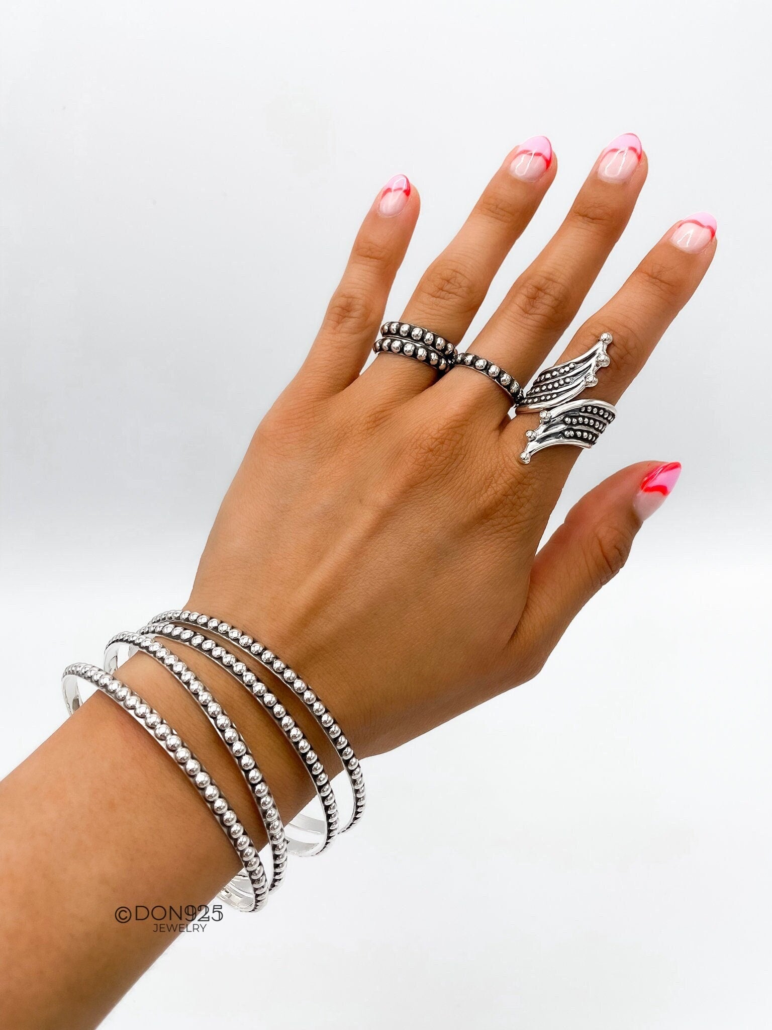 Skynny Sterling Silver Dotted Bangle Bracelet: Studded Jewelry
