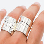 Wide Sterling Silver Wrap Ring: Adjustable Hammered Band