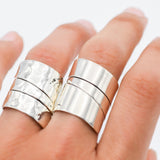 Wide Sterling Silver Wrap Ring: Adjustable Hammered Band