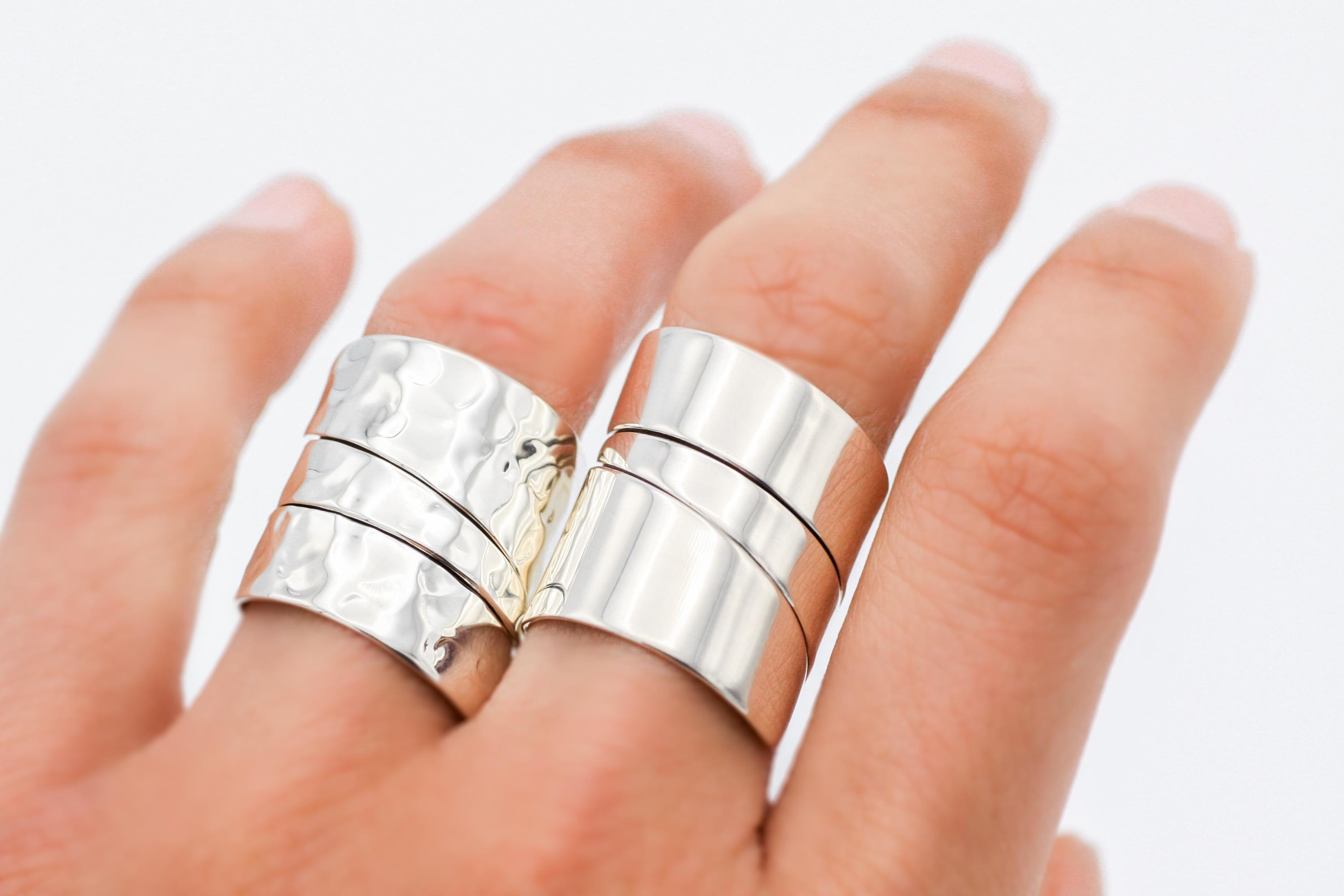 Wide Sterling Silver Wrap Ring: Adjustable Hammered Band