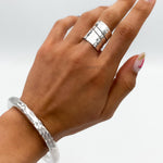 Wide Sterling Silver Wrap Ring: Adjustable Hammered Band