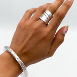 Wide Sterling Silver Wrap Ring: Adjustable Hammered Band