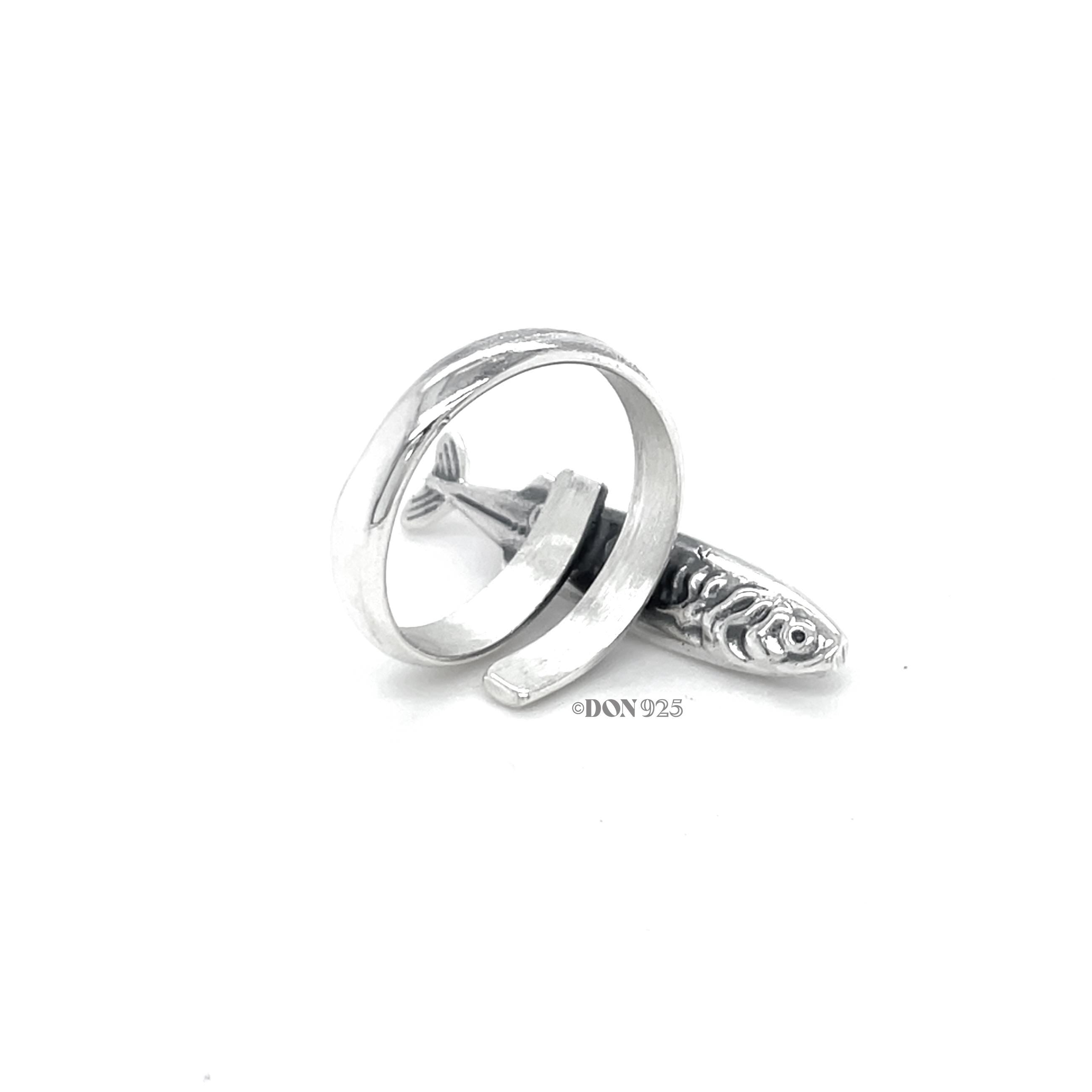 Sterling Silver Sardine Ring: Adjustable Nautical Fish Jewelry