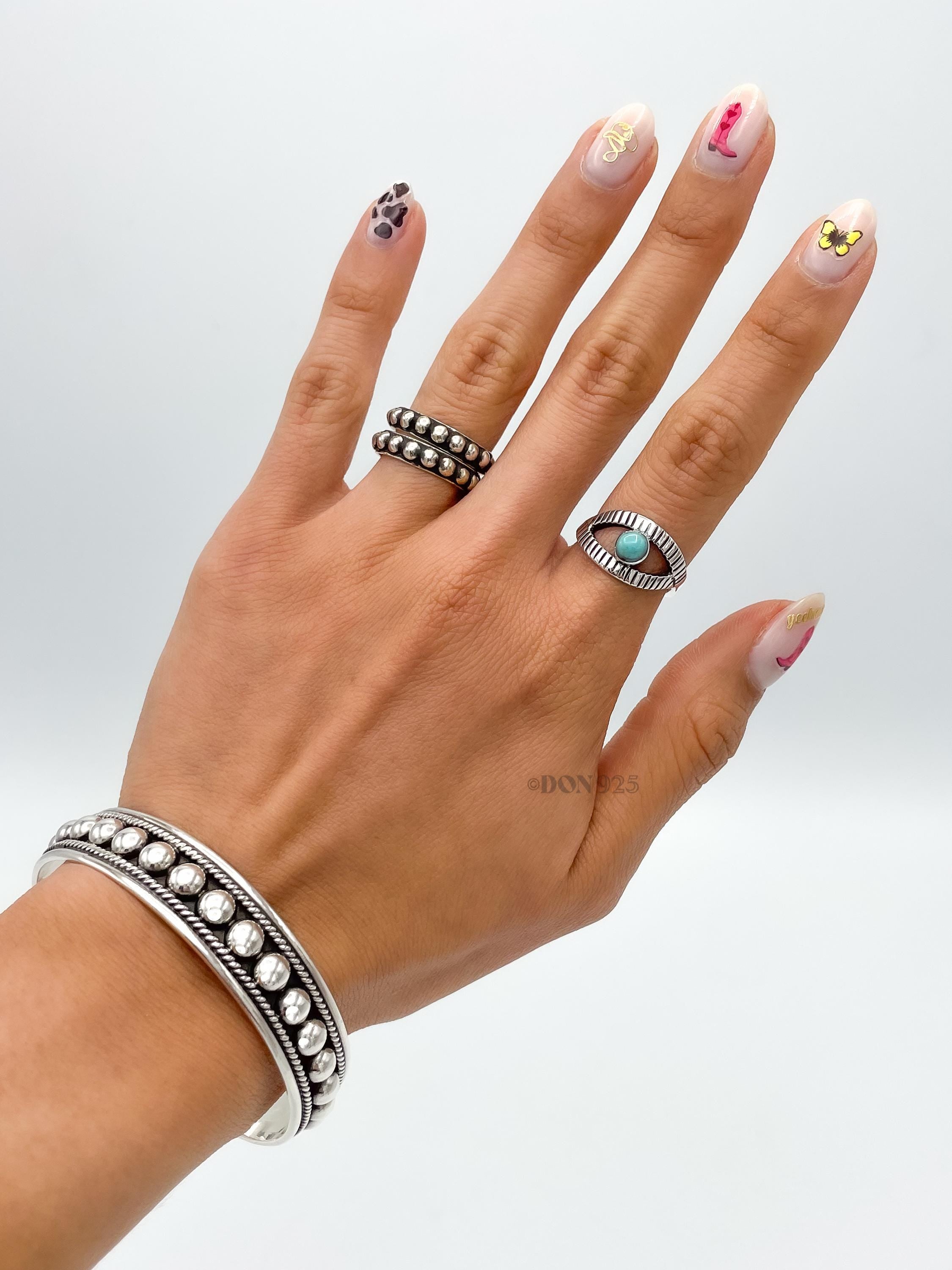 Sterling Silver Evil Eye Ring: Turquoise Boho Protection Jewelry