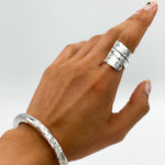 Wide Sterling Silver Wrap Ring: Adjustable Hammered Band