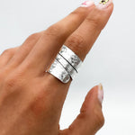 Wide Sterling Silver Wrap Ring: Adjustable Hammered Band