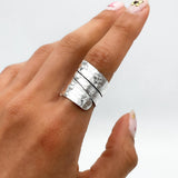 Wide Sterling Silver Wrap Ring: Adjustable Hammered Band