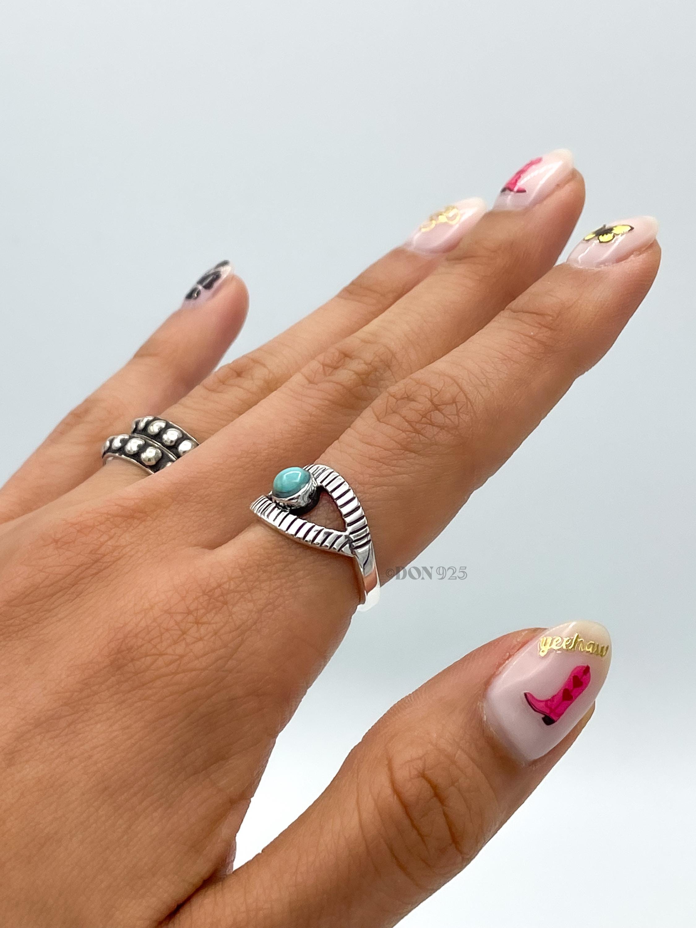 Sterling Silver Evil Eye Ring: Turquoise Boho Protection Jewelry