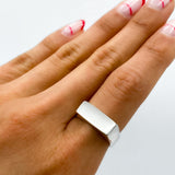 Solid Sterling Silver Rectangle Signet Ring: Modern Bar Pinky Ring
