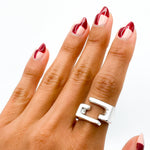Sterling Silver Modernist Geometric Ring: Architectural Statement Jewelry