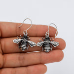 Sterling Silver Bee Dangle Earrings: Rustic Insect Jewelry