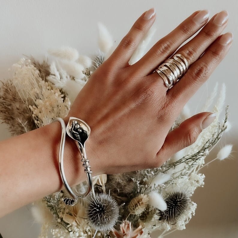 Wavy Sterling Silver Wrap Ring: Comfortable Abstract Statement Ring