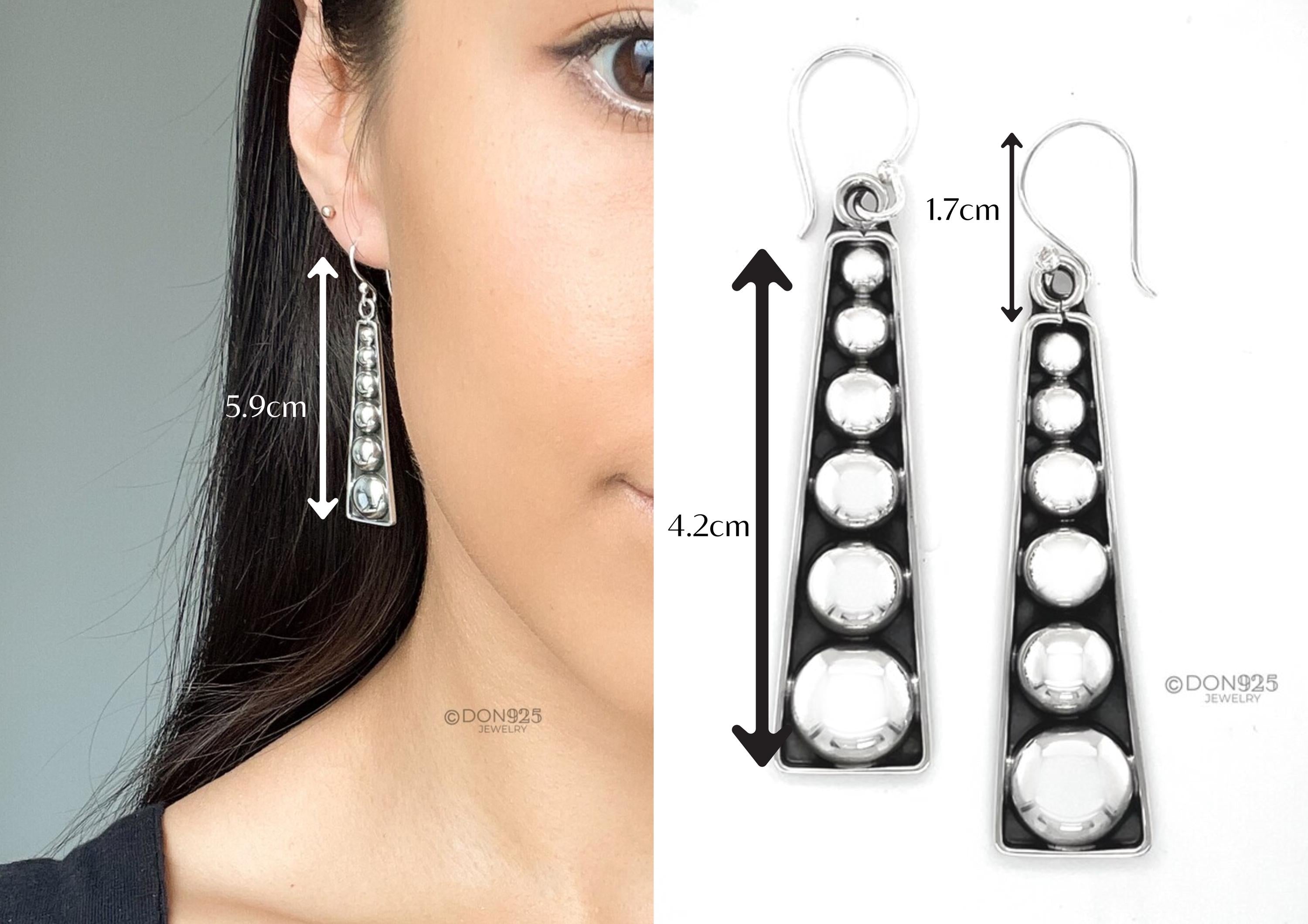 Sterling Silver Studded Dangle Earrings: Western Geometric Dome Bubble Design