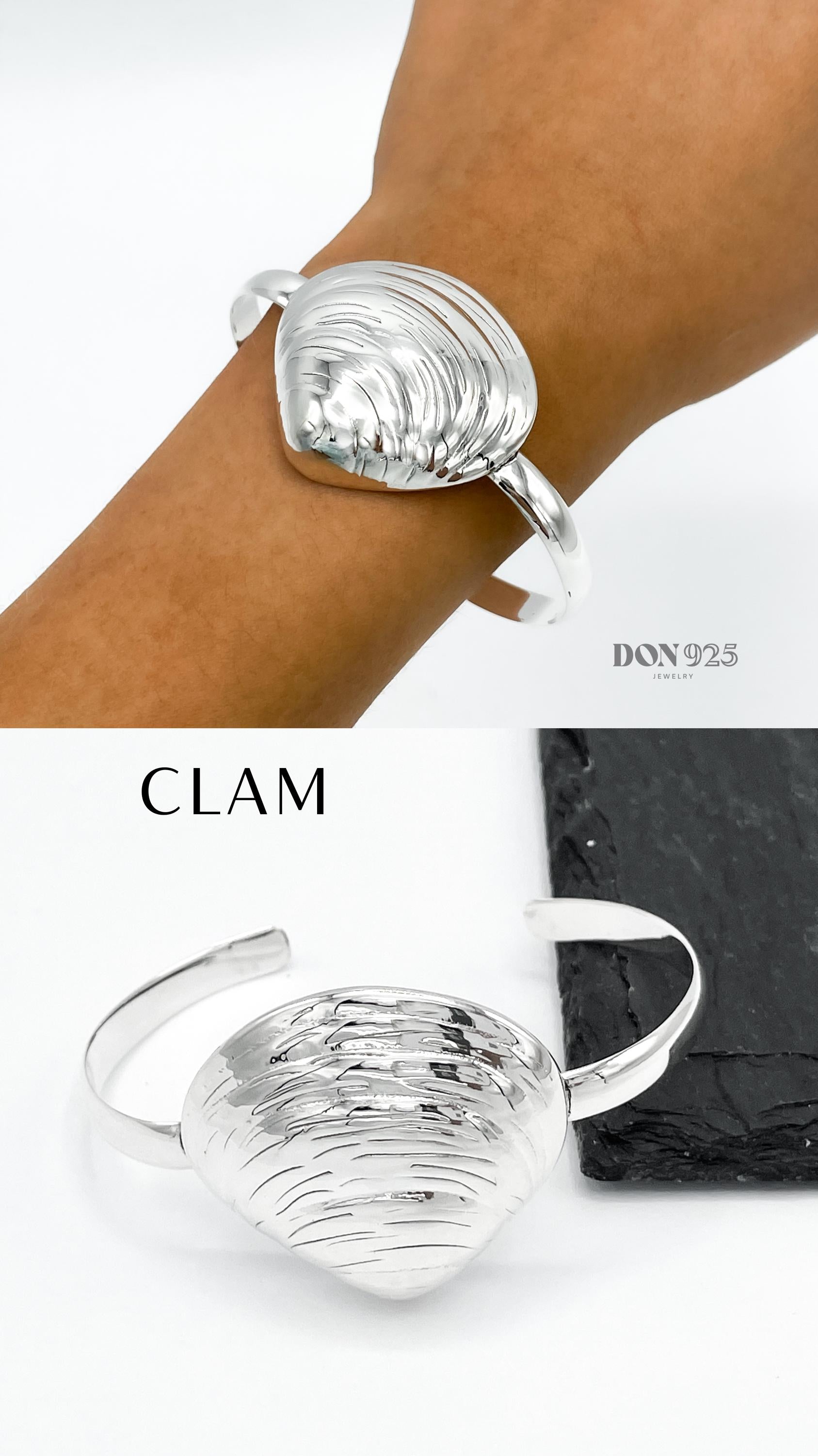 Sterling Silver Seashell Cuff Bracelet: Coastal Beach Jewelry