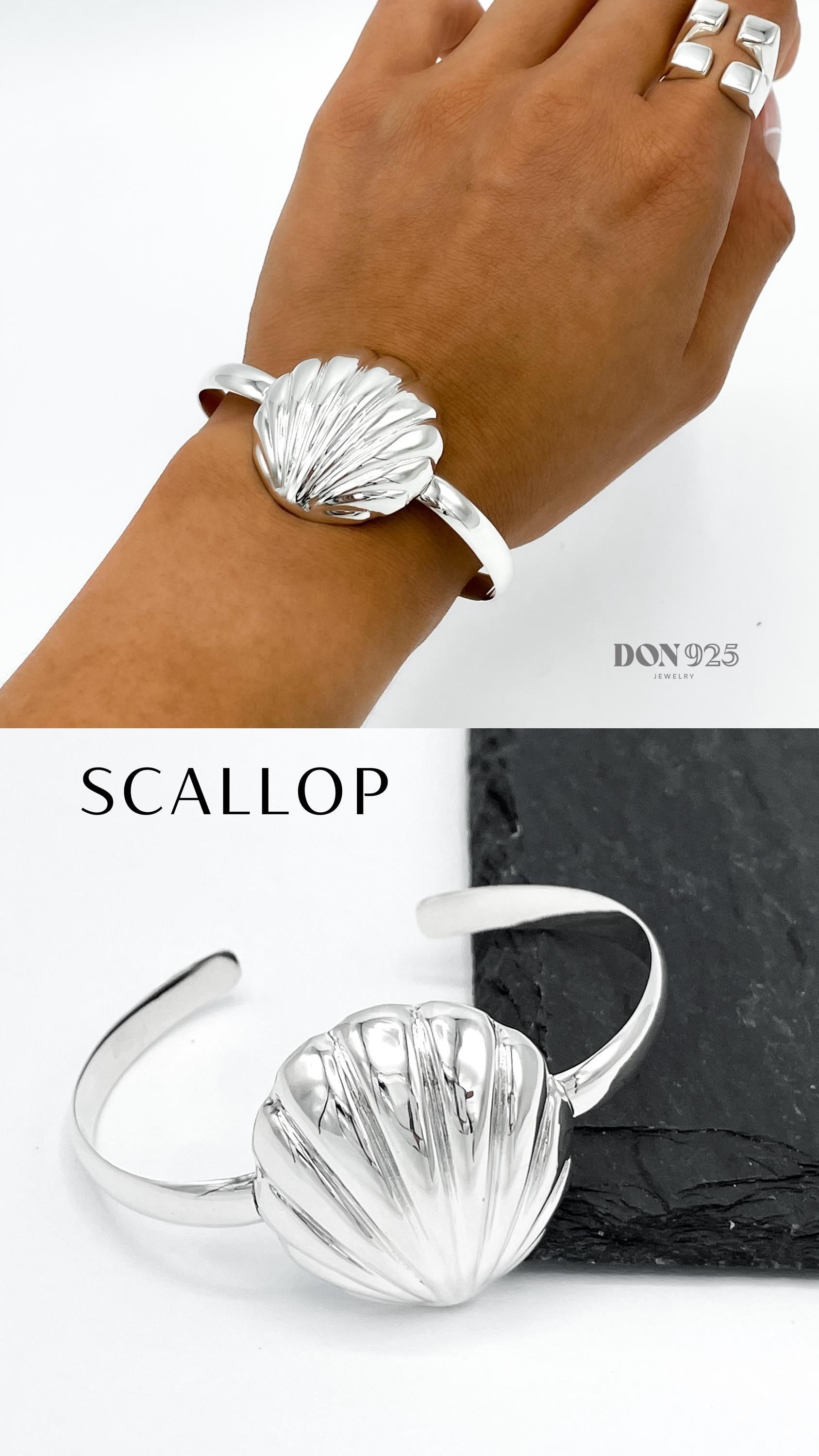 Sterling Silver Seashell Cuff Bracelet: Coastal Beach Jewelry