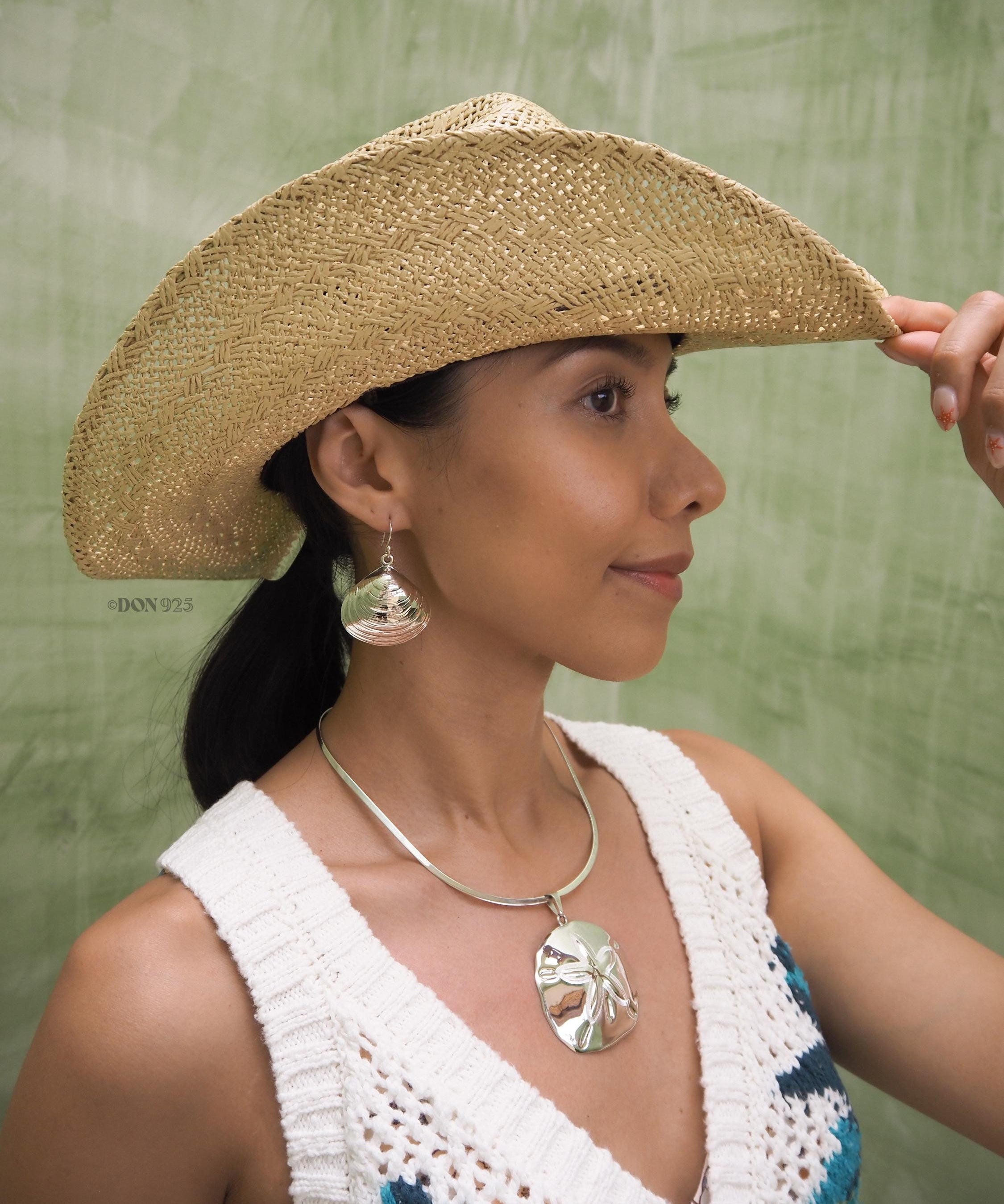 Big Sterling Silver Clam Shell Dangle Earrings