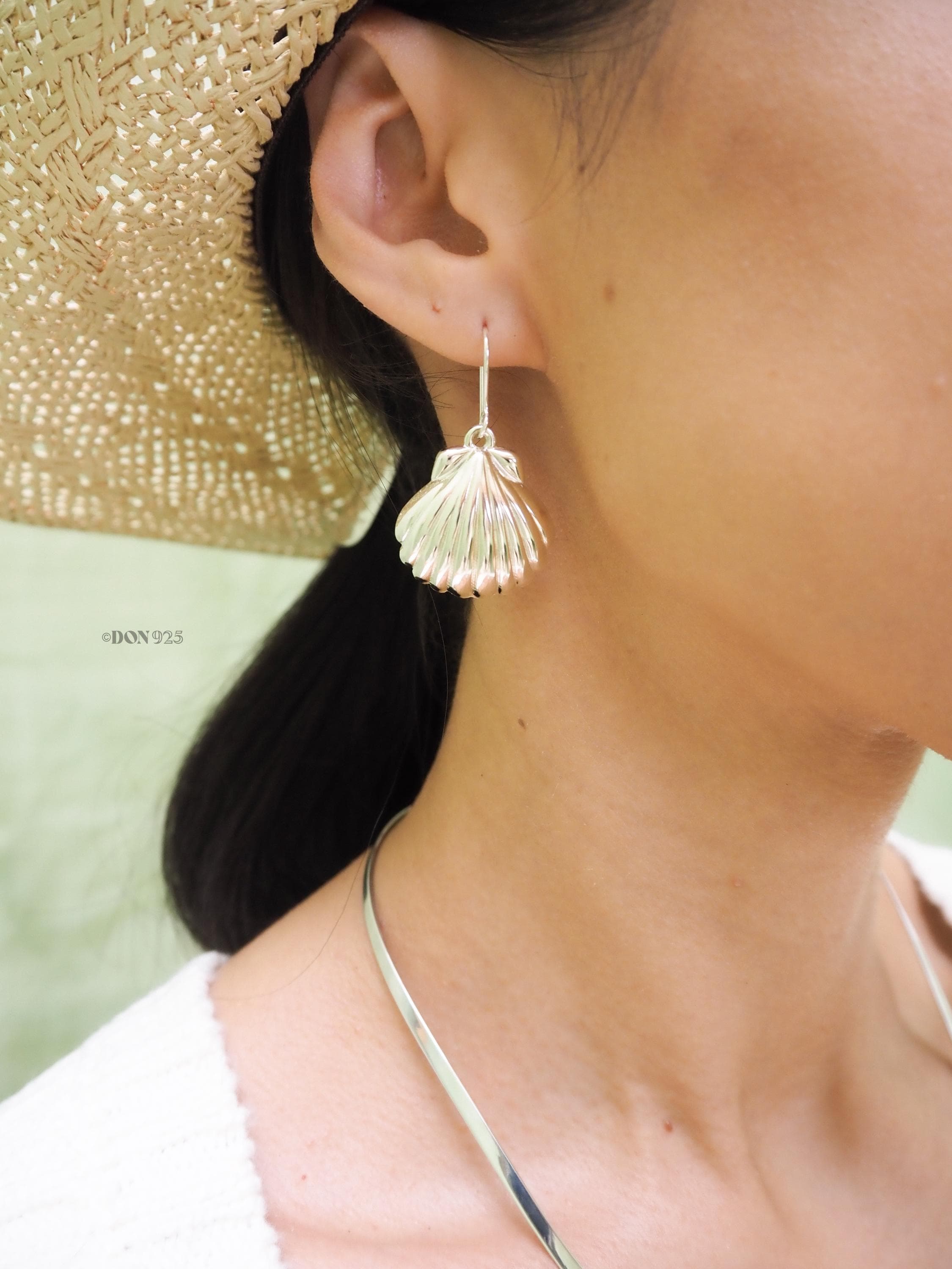 Large Sterling Silver Seashell Drop Earrings: Statement Beach Jewelry