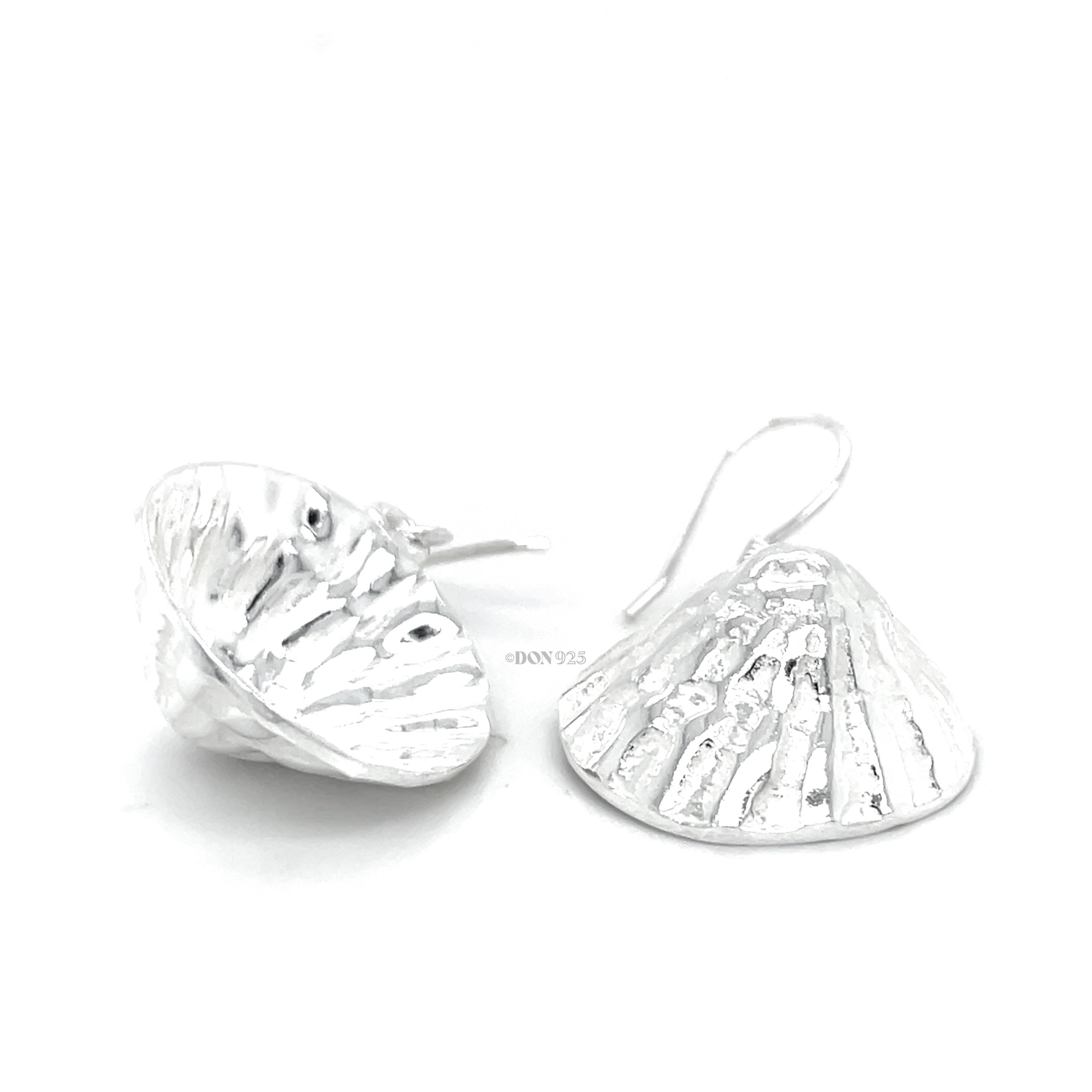 Spiral Seashell Sterling Silver Dangle Earrings: Trochus Coastal Statement Jewelry
