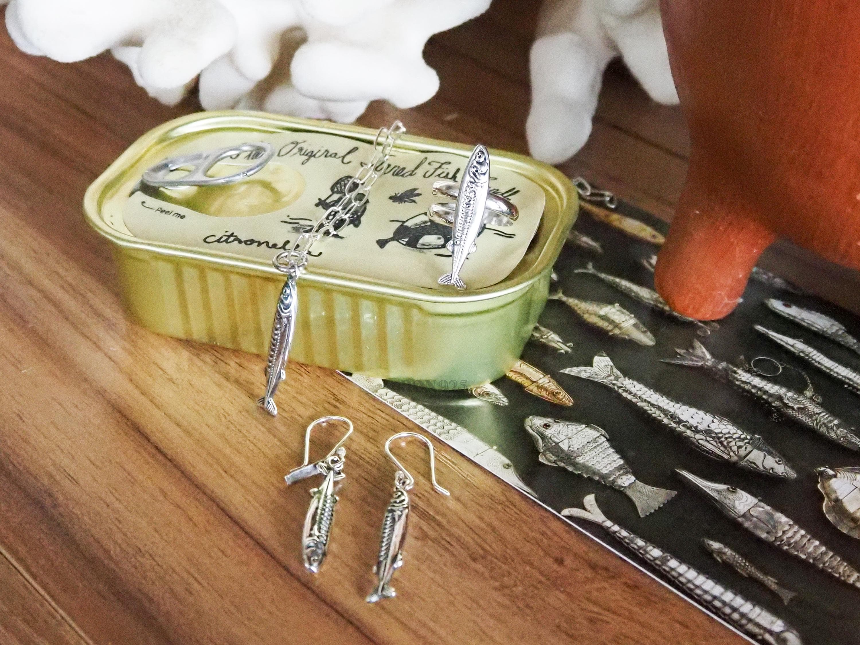 Sterling Silver Sardine Ring: Adjustable Nautical Fish Jewelry