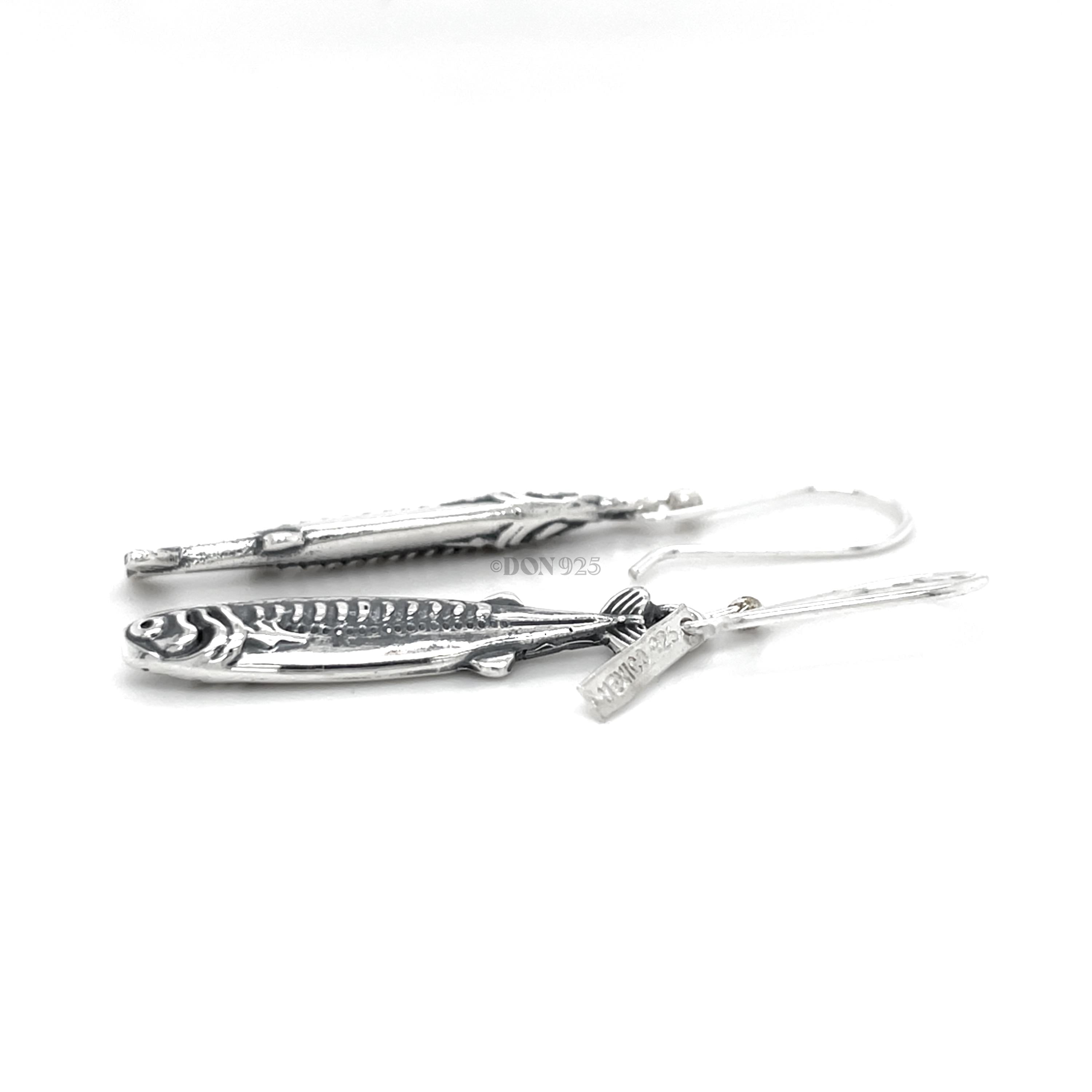 Sterling Silver Sardine Dangle Earrings: Beach Marine Jewelry