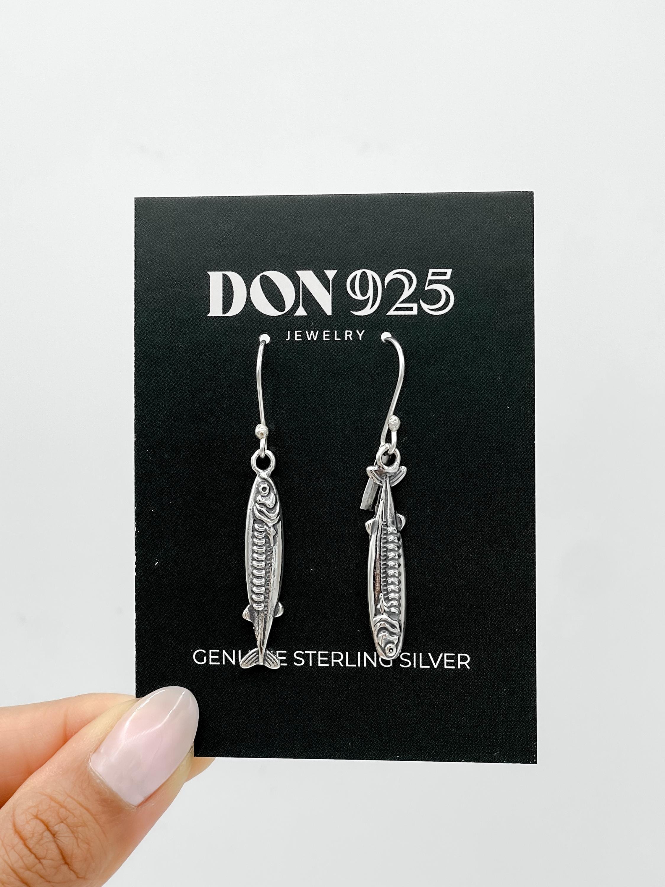 Sterling Silver Sardine Dangle Earrings: Beach Marine Jewelry