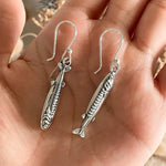 Sterling Silver Sardine Dangle Earrings: Beach Marine Jewelry
