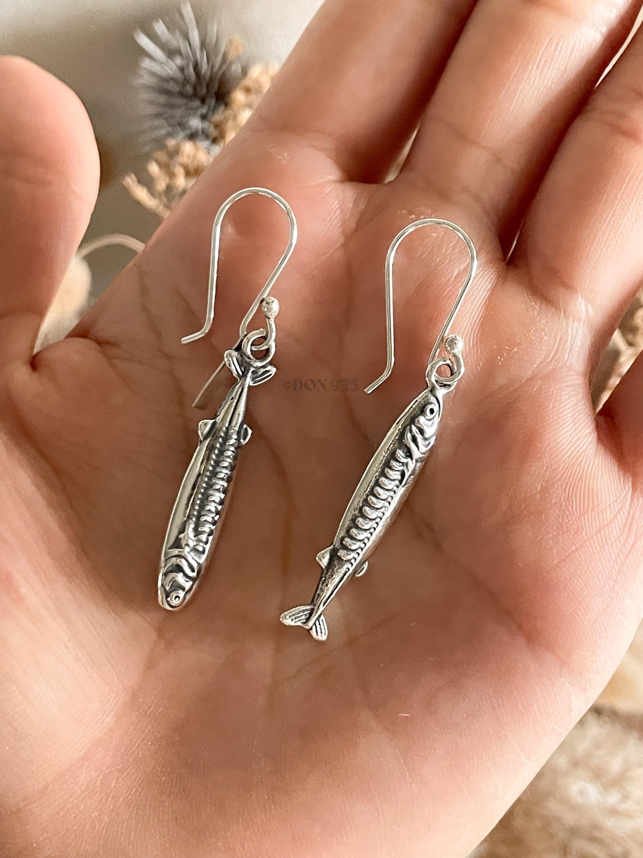 Sterling Silver Sardine Dangle Earrings: Beach Marine Jewelry