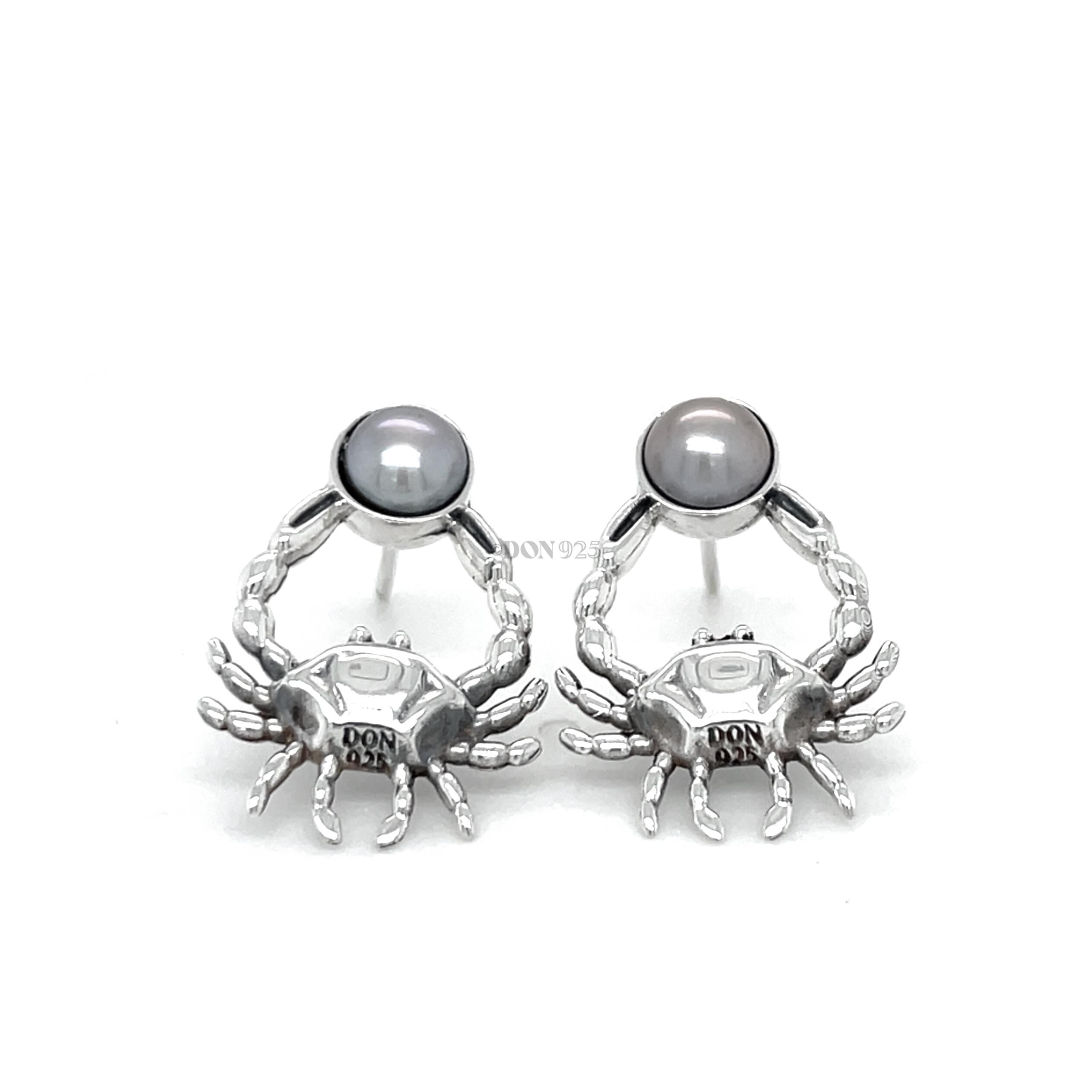 Pearl and Sterling Silver Crab Stud Earrings