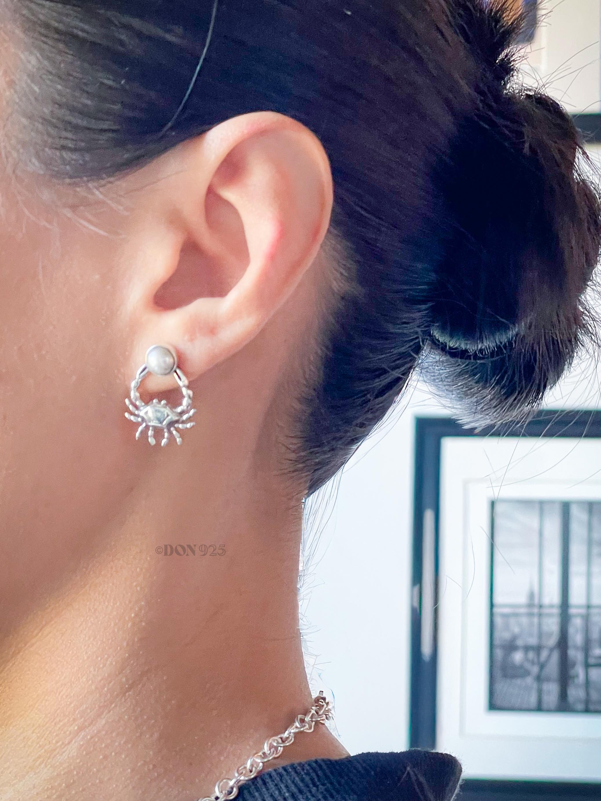 Pearl and Sterling Silver Crab Stud Earrings