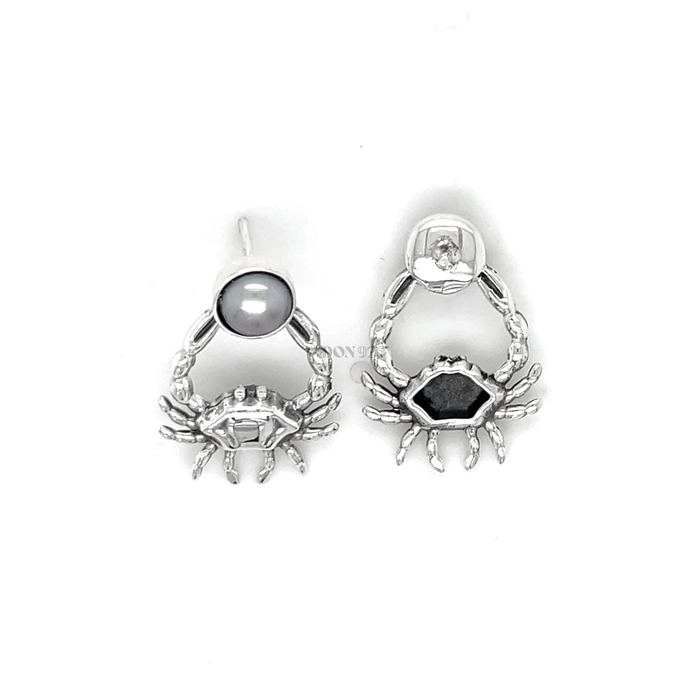 Pearl and Sterling Silver Crab Stud Earrings