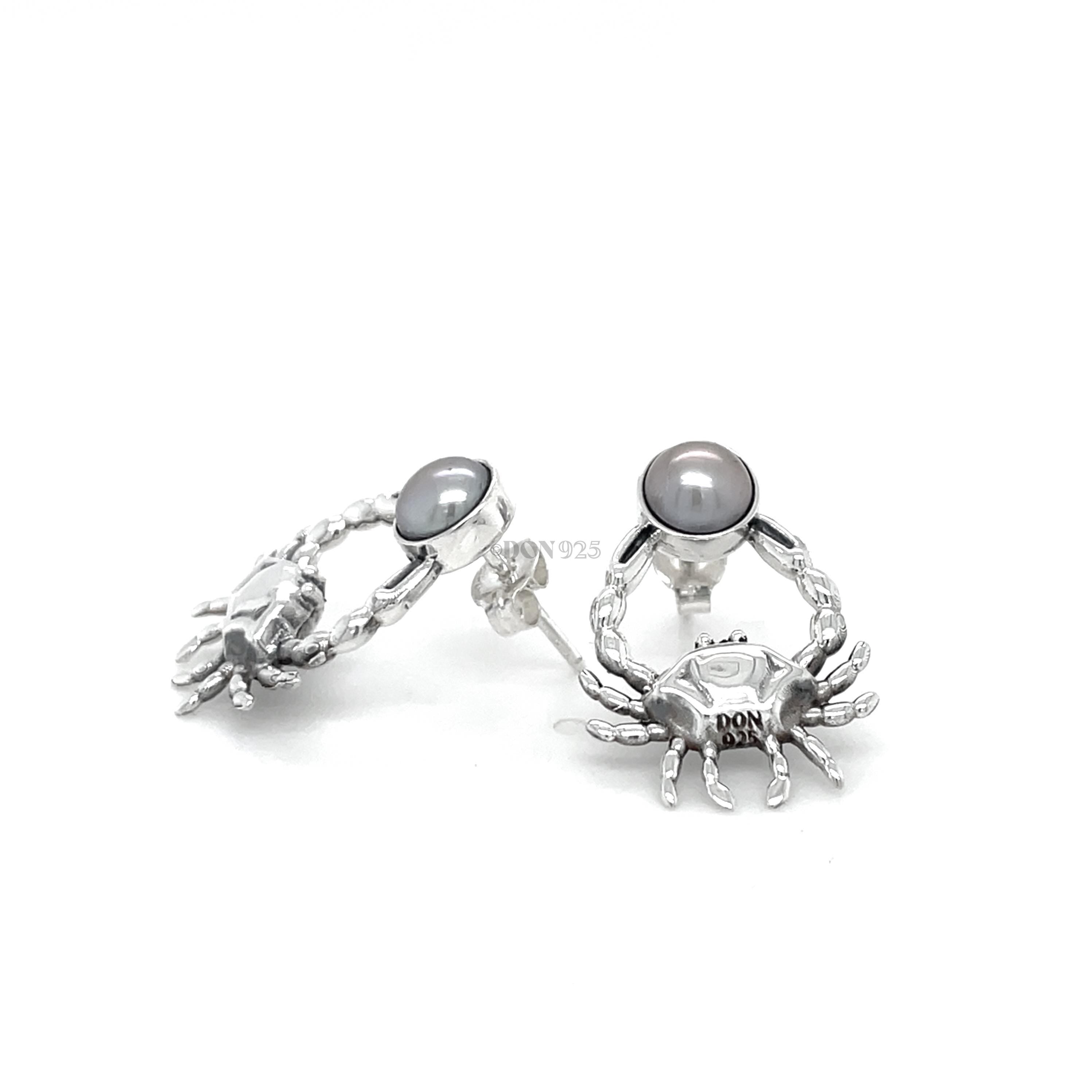 Pearl and Sterling Silver Crab Stud Earrings