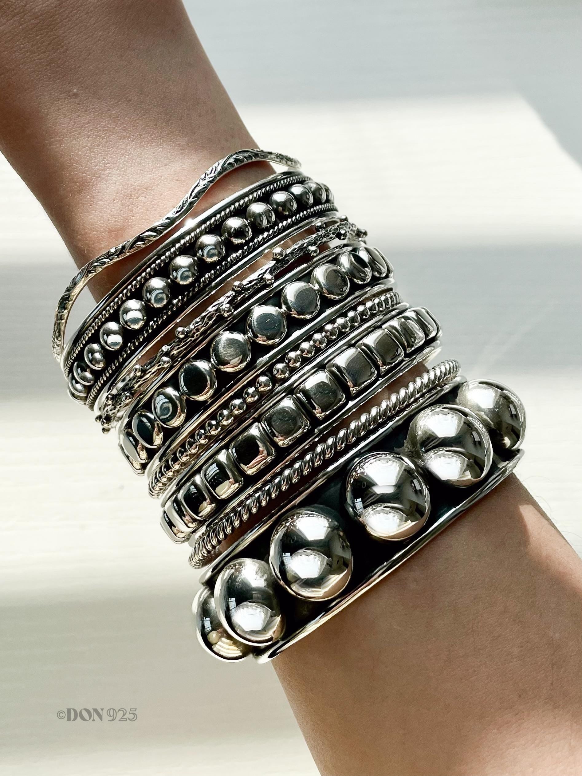 Sterling Silver Southwestern Studded Bangle: Inclusive Sizes