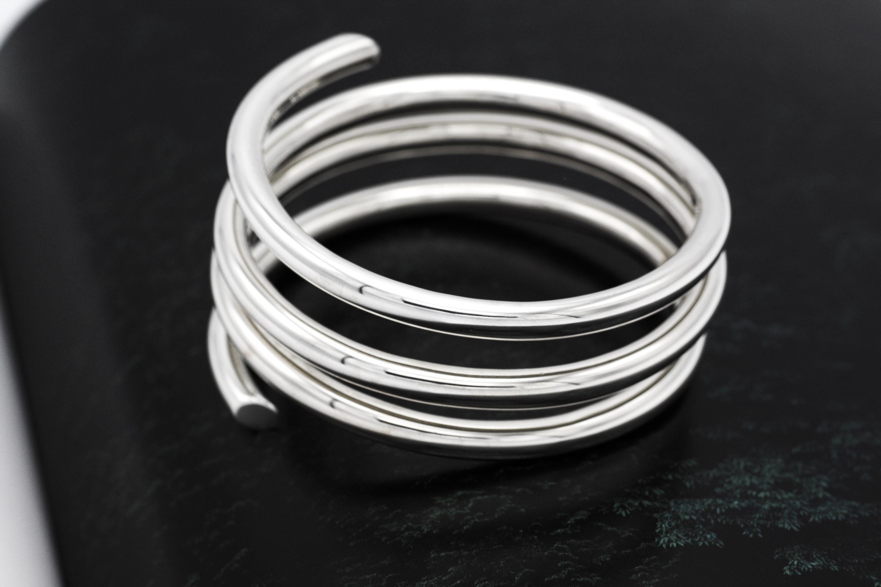 Chunky Spiral Coil Sterling Silver Bangle Bracelet