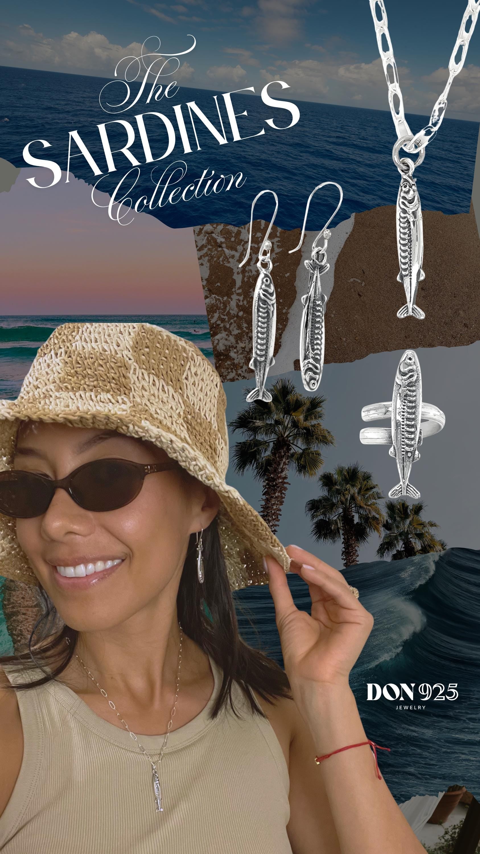 Sterling Silver Sardine Dangle Earrings: Beach Marine Jewelry
