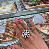 Sterling Silver Boho Flower Ring: Adjustable Chunky Geometric Statement Jewelry