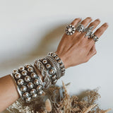 Sterling Silver Boho Flower Ring: Adjustable Chunky Geometric Statement Jewelry