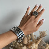 Sterling Silver Boho Flower Ring: Adjustable Chunky Geometric Statement Jewelry