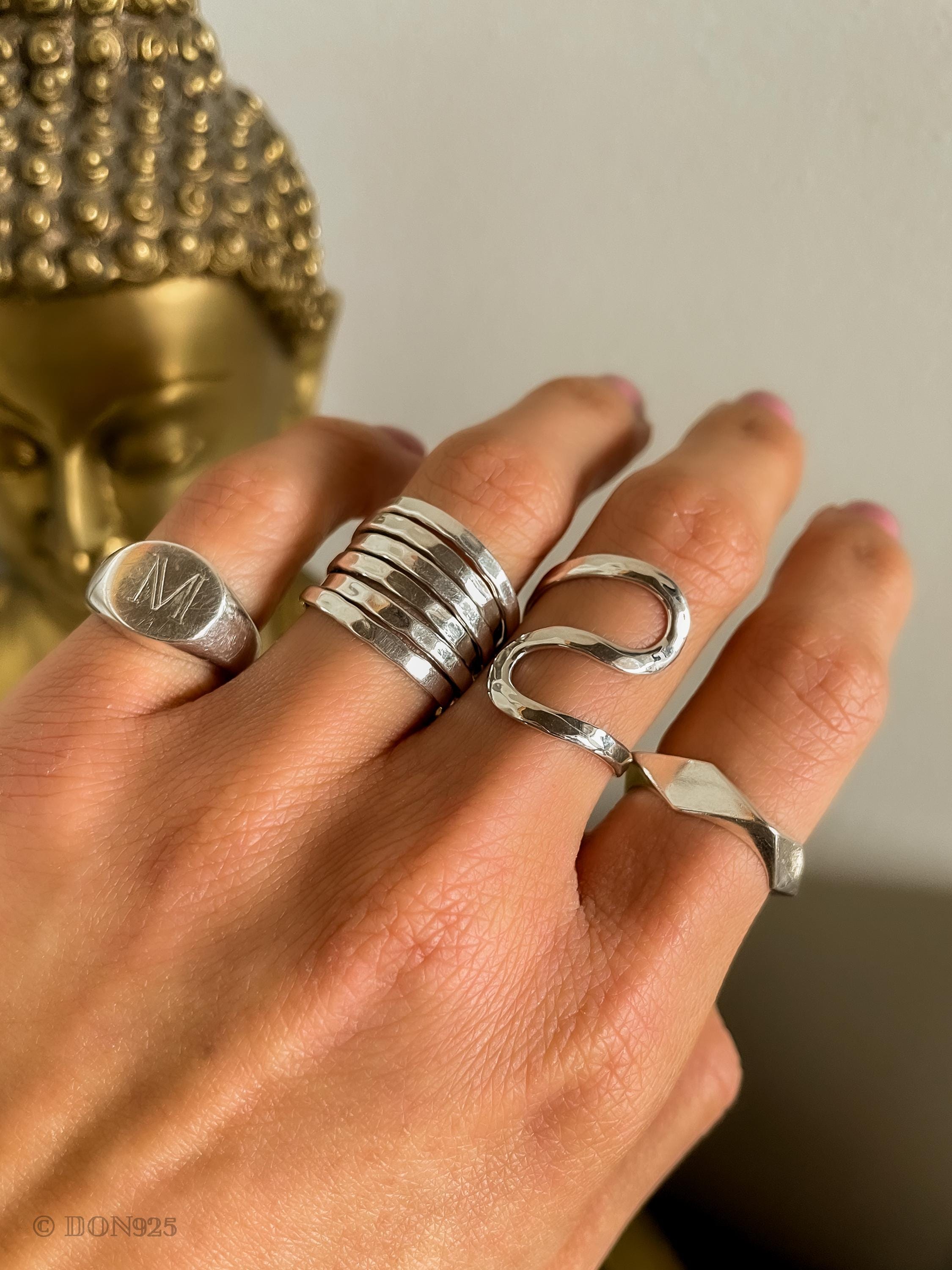 Sterling Silver Multi Band Ring: Chunky Hammered Design
