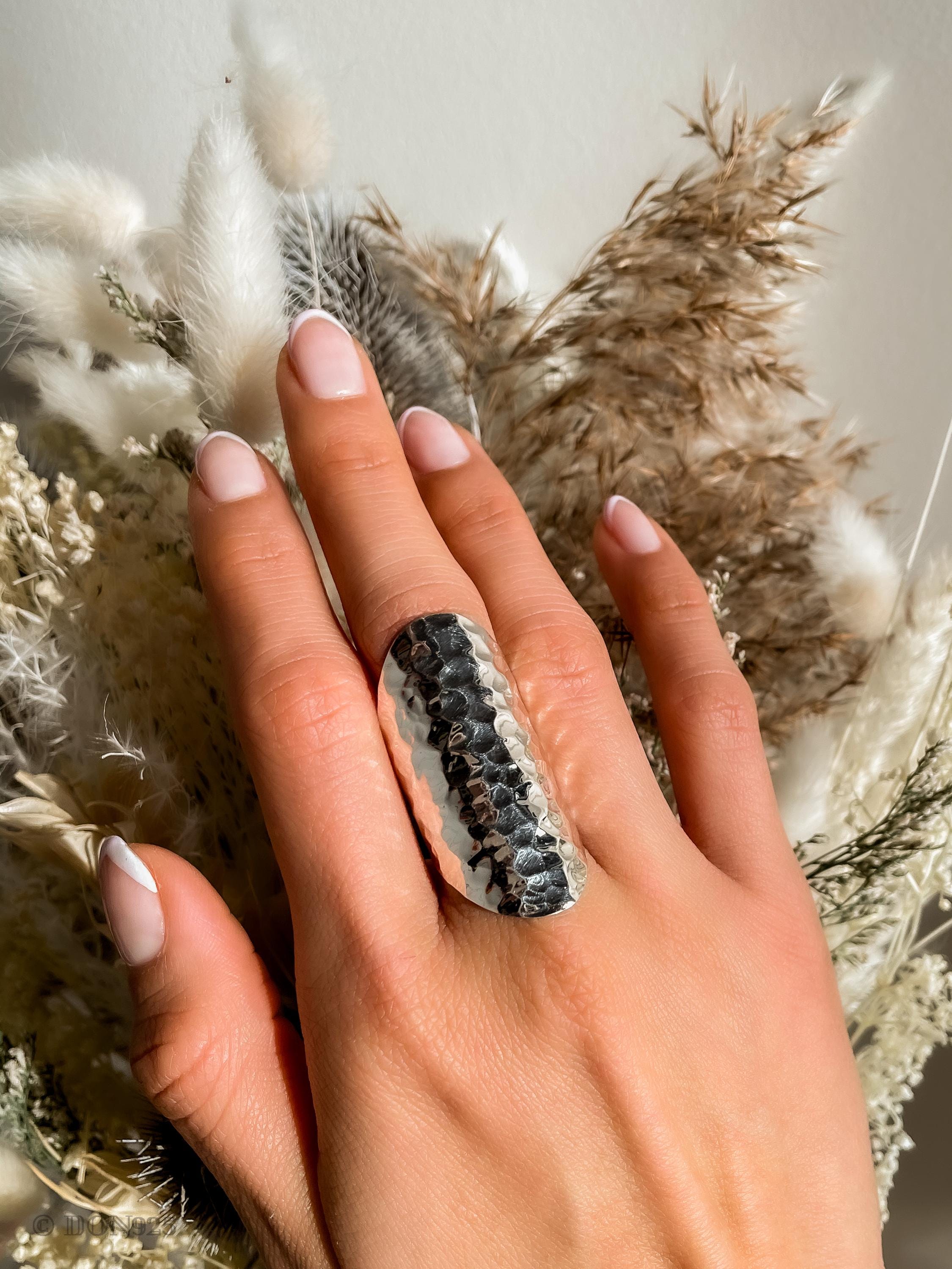 Sterling Silver Armor Shield Ring: Long Statement Ring