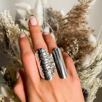 Sterling Silver Armor Shield Ring: Long Statement Ring