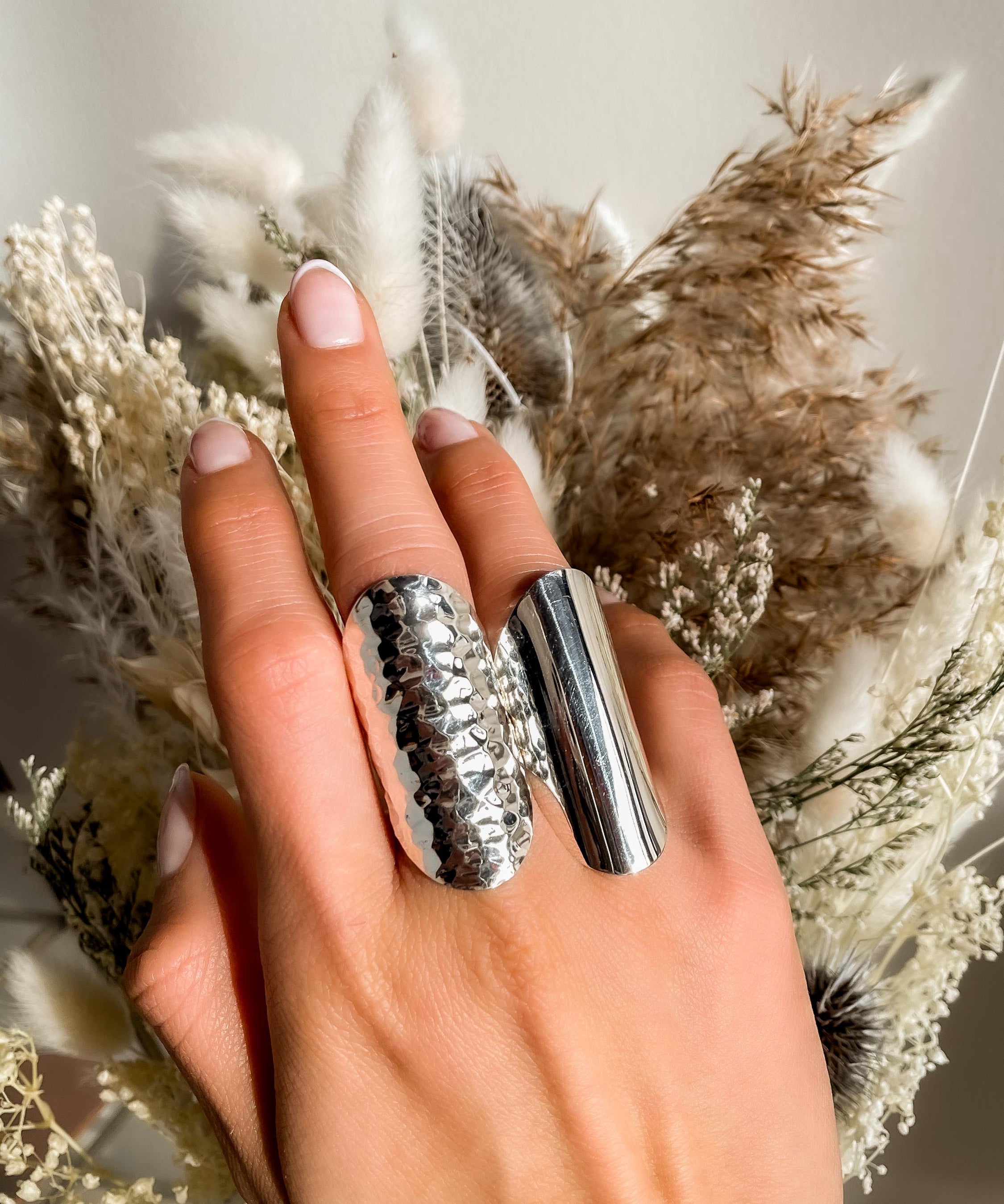 Sterling Silver Armor Shield Ring: Long Statement Ring